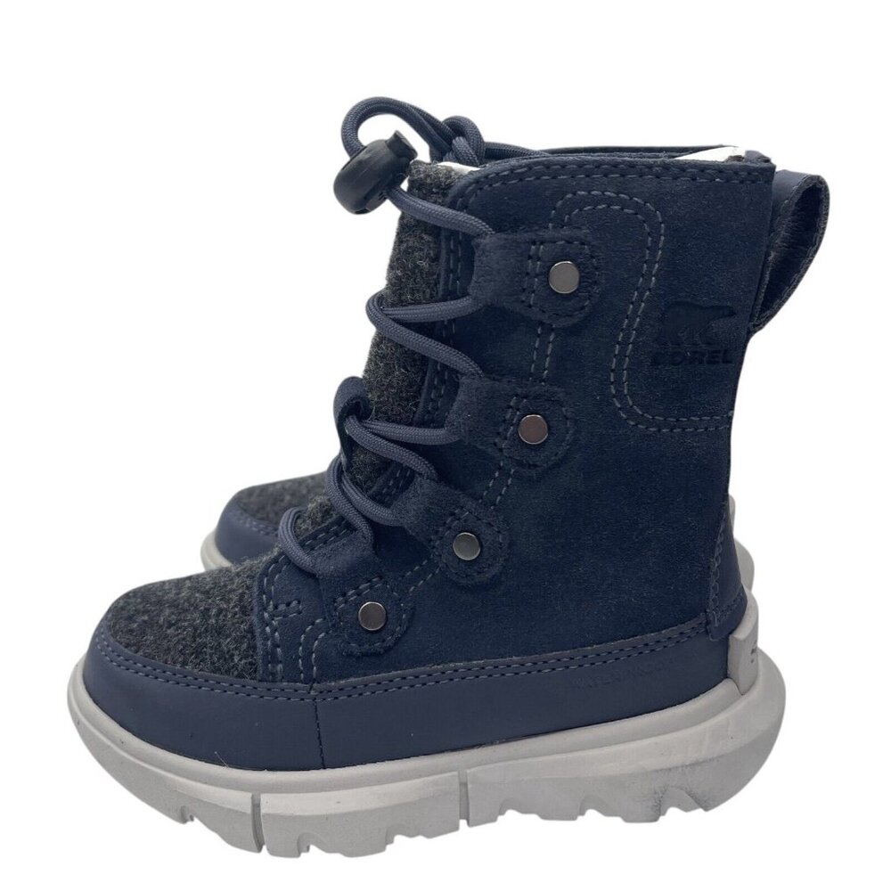 SOREL Kids Explorer Waterproof Lace Up Boots Moonstone Blue Size 8‎ Suede Gray